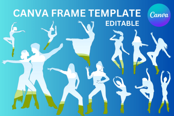 Dancers Dance 10 Silhouettes Canva Frame: Creative Design Asset