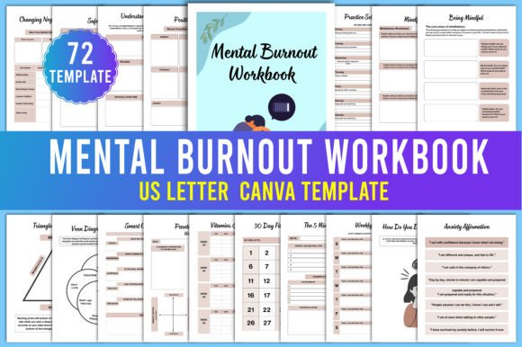 Editable Mental Burnout Workbook Canva Templates for Recovery